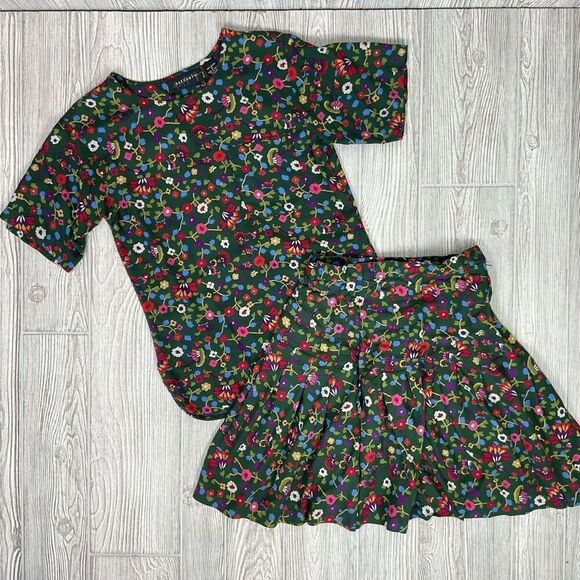 Vintage Rafferty Women's Outfit Set Short Sleeve Top Small, Skirt 7/8 Floral Gre - Picture 1 of 12